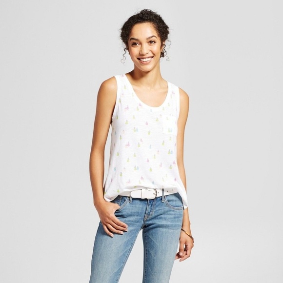 Merona Tops - Women's Printed Slub Tank - Merona White L Merona Tops - Women's Printed Slub Tank - Merona White L